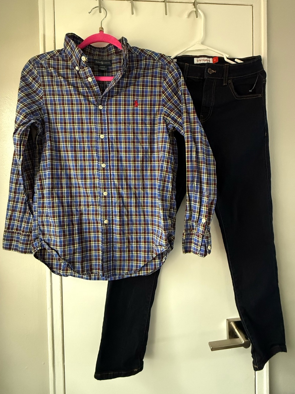 Ralph Lauren Plaid Shirt Lucky Brand Jeans Boys Size 14 Designer 2 Pc Set